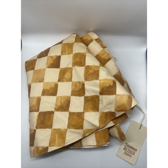 Shannon Retseck Studio Checkered French Linen Tree Skirt In Mustard/Cream NWOT - Picture 2 of 7